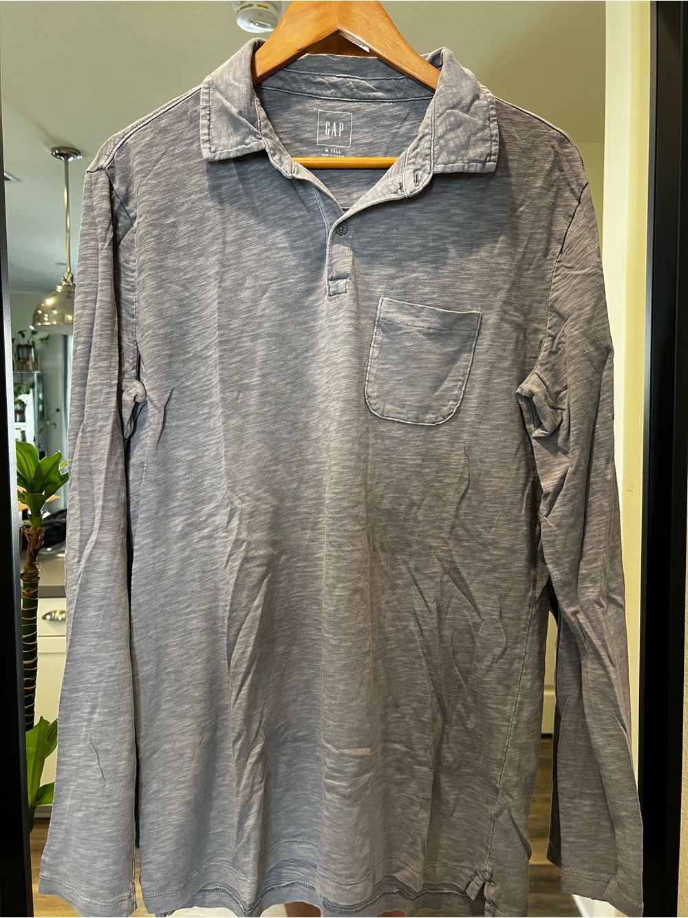 GAP Men's Long-Sleeve Polo Shirt - Heather Gray
